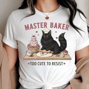 Master Baker Cat Tshirt, Valentines Cat Tee Kitty Biscuits Bakery Tee